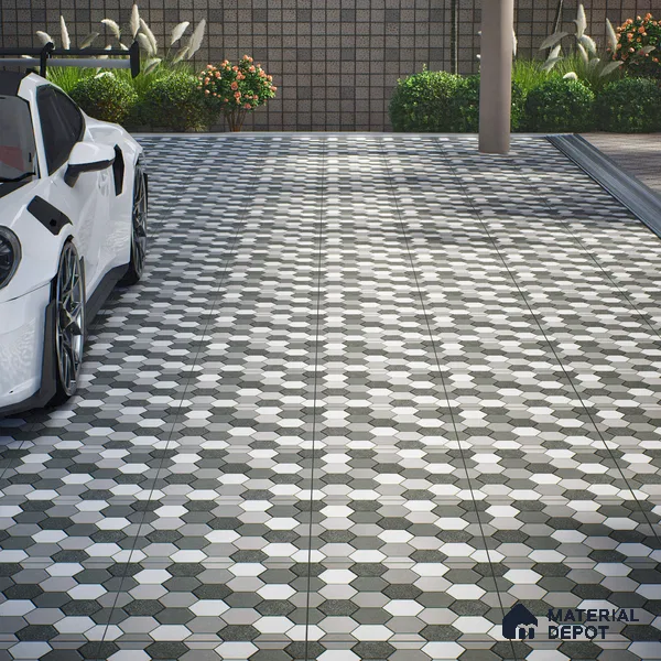Parking Floor Tile TL 00872 B Black & Grey | 16 x 16 inch | Anti Skid Matte Finish Heavy Duty Vitrified Tile - 12 mm | Suitable For Outdoor, Terrace, Balcony | Pattern Alignment May Vary | 2-3 mm Spacer is Mandatory