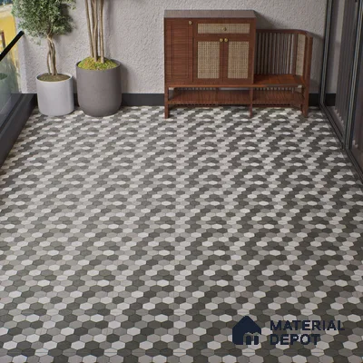 Parking Floor Tile TL 00872 B Black & Grey | 16 x 16 inch | Anti Skid Matte Finish Heavy Duty Vitrified Tile - 12 mm | Suitable For Outdoor, Terrace, Balcony | Pattern Alignment May Vary | 2-3 mm Spacer is Mandatory