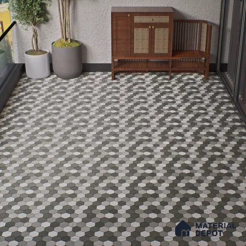 Parking Floor Tile TL 00872 B Black & Grey | 16 x 16 inch | Anti Skid Matte Finish Heavy Duty Vitrified Tile - 12 mm | Suitable For Outdoor, Terrace, Balcony | Pattern Alignment May Vary | 2-3 mm Spacer is Mandatory