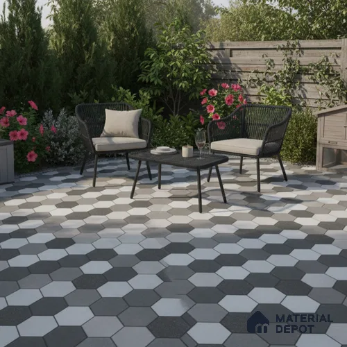 Parking Floor Tile TL 00872 B Black & Grey | 16 x 16 inch | Anti Skid Matte Finish Heavy Duty Vitrified Tile - 12 mm | Suitable For Outdoor, Terrace, Balcony | Pattern Alignment May Vary | 2-3 mm Spacer is Mandatory