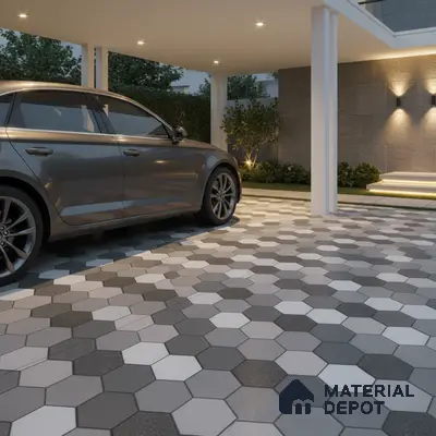 Parking Floor Tile TL 00872 B Black & Grey | 16 x 16 inch | Anti Skid Matte Finish Heavy Duty Vitrified Tile - 12 mm | Suitable For Outdoor, Terrace, Balcony | Pattern Alignment May Vary | 2-3 mm Spacer is Mandatory