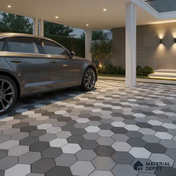 Parking Floor Tile TL 00872 B Black & Grey | 16 x 16 inch | Anti Skid Matte Finish Heavy Duty Vitrified Tile - 12 mm | Suitable For Outdoor, Terrace, Balcony | Pattern Alignment May Vary | 2-3 mm Spacer is Mandatory