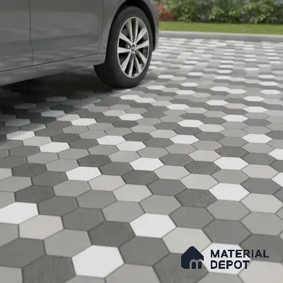 Parking Floor Tile TL 00872 B Black & Grey | 16 x 16 inch | Anti Skid Matte Finish Heavy Duty Vitrified Tile - 12 mm | Suitable For Outdoor, Terrace, Balcony | Pattern Alignment May Vary | 2-3 mm Spacer is Mandatory