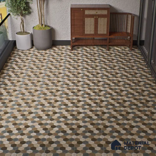 Parking Floor Tile TL 00872 A Black & Beige | 16 x 16 inch | Anti Skid Matte Finish Heavy Duty Vitrified Tile - 12 mm | Suitable For Outdoor, Terrace, Balcony | Pattern Alignment May Vary | 2-3 mm Spacer is Mandatory