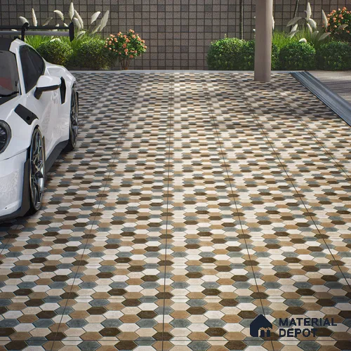 Parking Floor Tile TL 00872 A Black & Beige | 16 x 16 inch | Anti Skid Matte Finish Heavy Duty Vitrified Tile - 12 mm | Suitable For Outdoor, Terrace, Balcony | Pattern Alignment May Vary | 2-3 mm Spacer is Mandatory