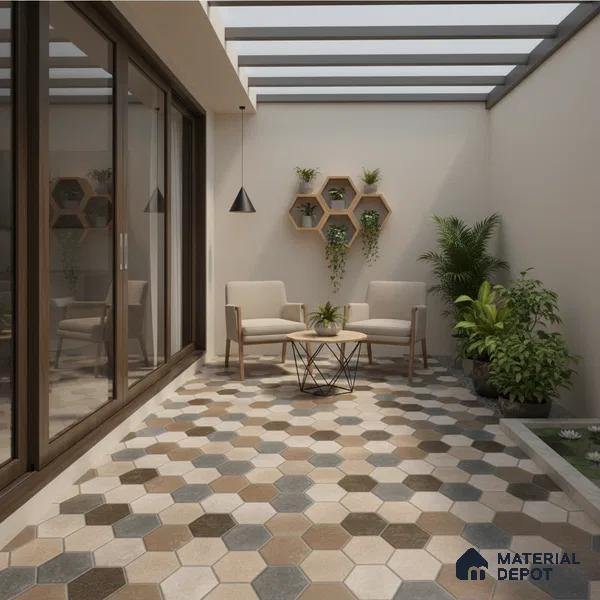Parking Floor Tile TL 00872 A Black & Beige | 16 x 16 inch | Anti Skid Matte Finish Heavy Duty Vitrified Tile - 12 mm | Suitable For Outdoor, Terrace, Balcony | Pattern Alignment May Vary | 2-3 mm Spacer is Mandatory