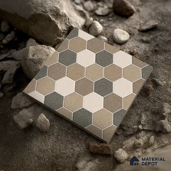 Parking Floor Tile TL 00872 C Beige & Cream | 16 x 16 inch | Anti Skid Matte Finish Heavy Duty Vitrified Tile - 12 mm | Suitable For Outdoor, Terrace, Balcony | Pattern Alignment May Vary | 2-3 mm Spacer is Mandatory