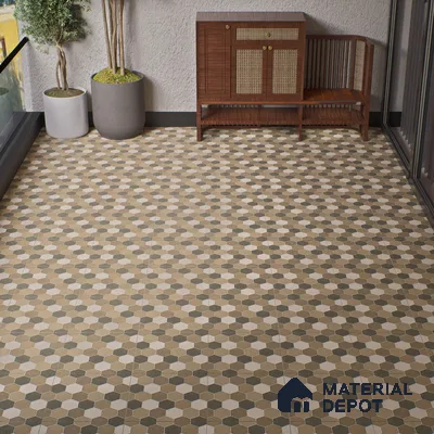 Parking Floor Tile TL 00872 C Beige & Cream | 16 x 16 inch | Anti Skid Matte Finish Heavy Duty Vitrified Tile - 12 mm | Suitable For Outdoor, Terrace, Balcony | Pattern Alignment May Vary | 2-3 mm Spacer is Mandatory