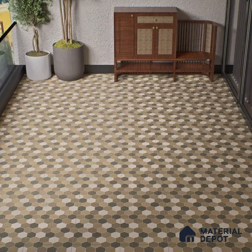 Parking Floor Tile TL 00872 C Beige & Cream | 16 x 16 inch | Anti Skid Matte Finish Heavy Duty Vitrified Tile - 12 mm | Suitable For Outdoor, Terrace, Balcony | Pattern Alignment May Vary | 2-3 mm Spacer is Mandatory