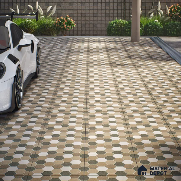 Parking Floor Tile TL 00872 C Beige & Cream | 16 x 16 inch | Anti Skid Matte Finish Heavy Duty Vitrified Tile - 12 mm | Suitable For Outdoor, Terrace, Balcony | Pattern Alignment May Vary | 2-3 mm Spacer is Mandatory