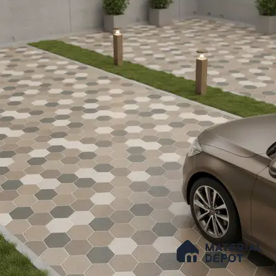 Parking Floor Tile TL 00872 C Beige & Cream | 16 x 16 inch | Anti Skid Matte Finish Heavy Duty Vitrified Tile - 12 mm | Suitable For Outdoor, Terrace, Balcony | Pattern Alignment May Vary | 2-3 mm Spacer is Mandatory