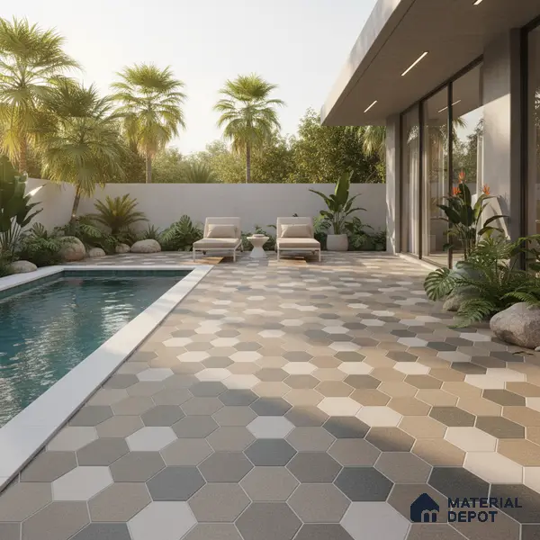 Parking Floor Tile TL 00872 C Beige & Cream | 16 x 16 inch | Anti Skid Matte Finish Heavy Duty Vitrified Tile - 12 mm | Suitable For Outdoor, Terrace, Balcony | Pattern Alignment May Vary | 2-3 mm Spacer is Mandatory