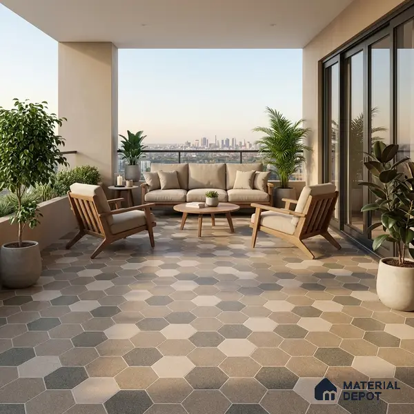 Parking Floor Tile TL 00872 C Beige & Cream | 16 x 16 inch | Anti Skid Matte Finish Heavy Duty Vitrified Tile - 12 mm | Suitable For Outdoor, Terrace, Balcony | Pattern Alignment May Vary | 2-3 mm Spacer is Mandatory