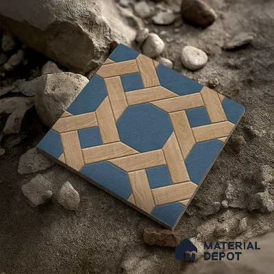 Parking Floor Tile TL 00873 Brown & Blue | 16 x 16 inch | Anti Skid Matte Finish Heavy Duty Vitrified Tile - 12 mm | Suitable For Outdoor, Terrace, Balcony | Pattern Alignment May Vary | 2-3 mm Spacer is Mandatory