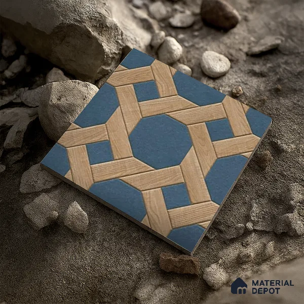 Parking Floor Tile TL 00873 Brown & Blue | 16 x 16 inch | Anti Skid Matte Finish Heavy Duty Vitrified Tile - 12 mm | Suitable For Outdoor, Terrace, Balcony | Pattern Alignment May Vary | 2-3 mm Spacer is Mandatory