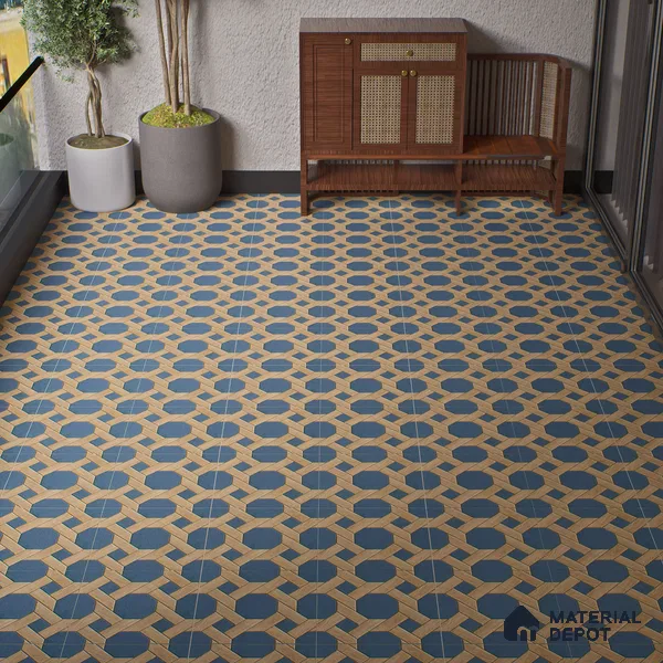 Parking Floor Tile TL 00873 Brown & Blue | 16 x 16 inch | Anti Skid Matte Finish Heavy Duty Vitrified Tile - 12 mm | Suitable For Outdoor, Terrace, Balcony | Pattern Alignment May Vary | 2-3 mm Spacer is Mandatory