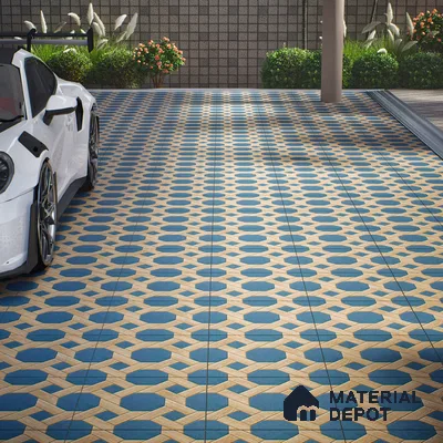 Parking Floor Tile TL 00873 Brown & Blue | 16 x 16 inch | Anti Skid Matte Finish Heavy Duty Vitrified Tile - 12 mm | Suitable For Outdoor, Terrace, Balcony | Pattern Alignment May Vary | 2-3 mm Spacer is Mandatory