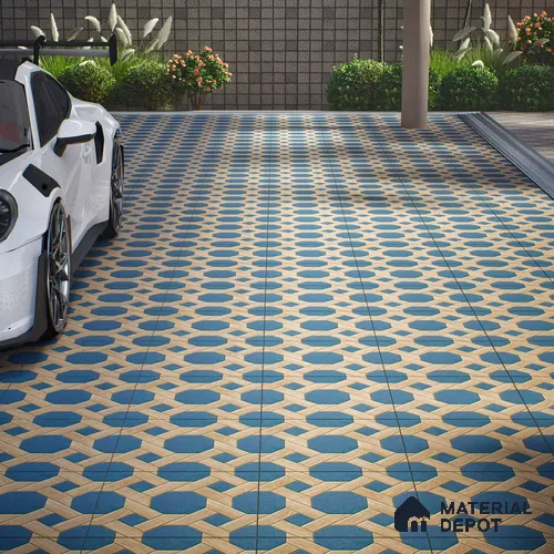 Parking Floor Tile TL 00873 Brown & Blue | 16 x 16 inch | Anti Skid Matte Finish Heavy Duty Vitrified Tile - 12 mm | Suitable For Outdoor, Terrace, Balcony | Pattern Alignment May Vary | 2-3 mm Spacer is Mandatory