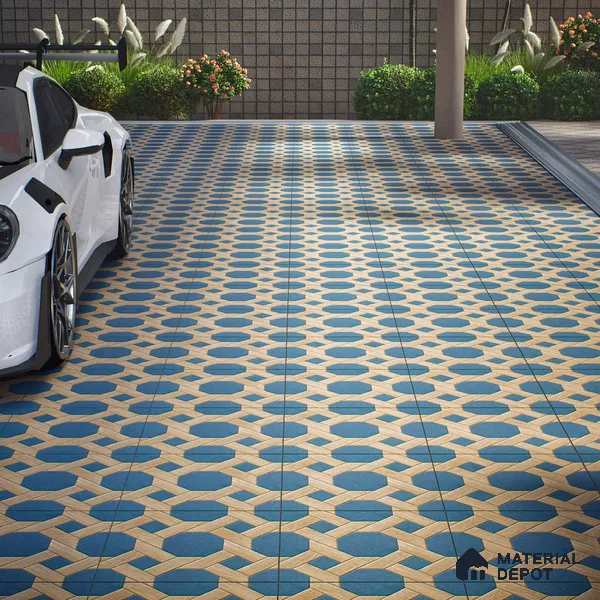 Parking Floor Tile TL 00873 Brown & Blue | 16 x 16 inch | Anti Skid Matte Finish Heavy Duty Vitrified Tile - 12 mm | Suitable For Outdoor, Terrace, Balcony | Pattern Alignment May Vary | 2-3 mm Spacer is Mandatory