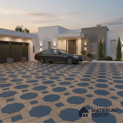 Parking Floor Tile TL 00873 Brown & Blue | 16 x 16 inch | Anti Skid Matte Finish Heavy Duty Vitrified Tile - 12 mm | Suitable For Outdoor, Terrace, Balcony | Pattern Alignment May Vary | 2-3 mm Spacer is Mandatory