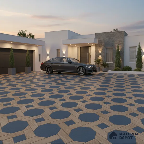 Parking Floor Tile TL 00873 Brown & Blue | 16 x 16 inch | Anti Skid Matte Finish Heavy Duty Vitrified Tile - 12 mm | Suitable For Outdoor, Terrace, Balcony | Pattern Alignment May Vary | 2-3 mm Spacer is Mandatory
