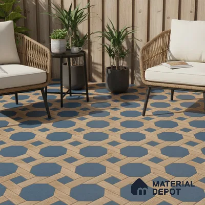 Parking Floor Tile TL 00873 Brown & Blue | 16 x 16 inch | Anti Skid Matte Finish Heavy Duty Vitrified Tile - 12 mm | Suitable For Outdoor, Terrace, Balcony | Pattern Alignment May Vary | 2-3 mm Spacer is Mandatory