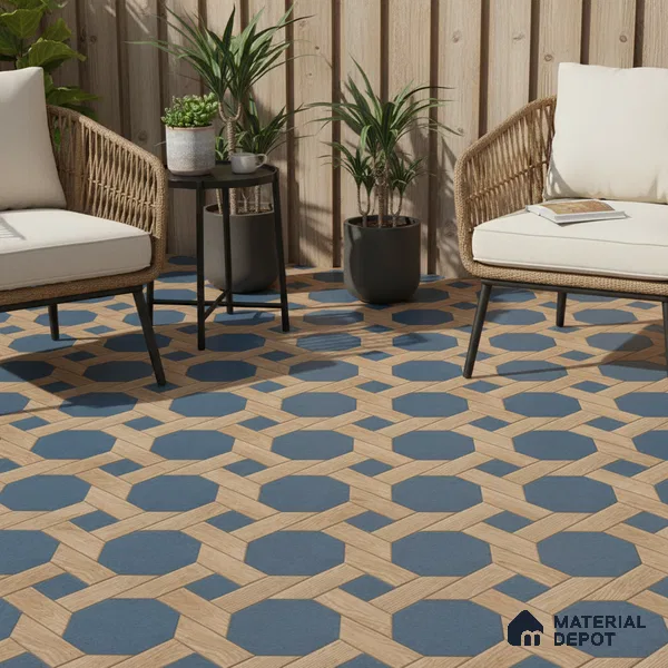 Parking Floor Tile TL 00873 Brown & Blue | 16 x 16 inch | Anti Skid Matte Finish Heavy Duty Vitrified Tile - 12 mm | Suitable For Outdoor, Terrace, Balcony | Pattern Alignment May Vary | 2-3 mm Spacer is Mandatory