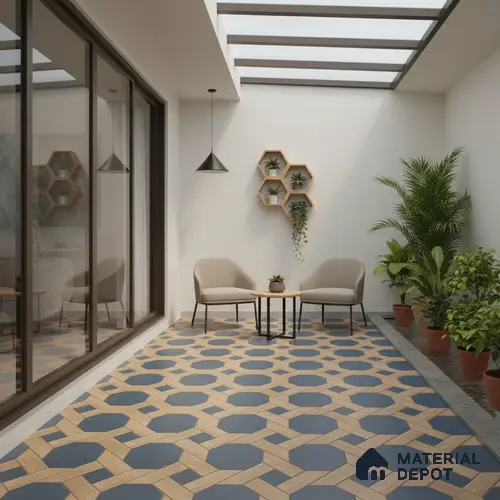 Parking Floor Tile TL 00873 Brown & Blue | 16 x 16 inch | Anti Skid Matte Finish Heavy Duty Vitrified Tile - 12 mm | Suitable For Outdoor, Terrace, Balcony | Pattern Alignment May Vary | 2-3 mm Spacer is Mandatory