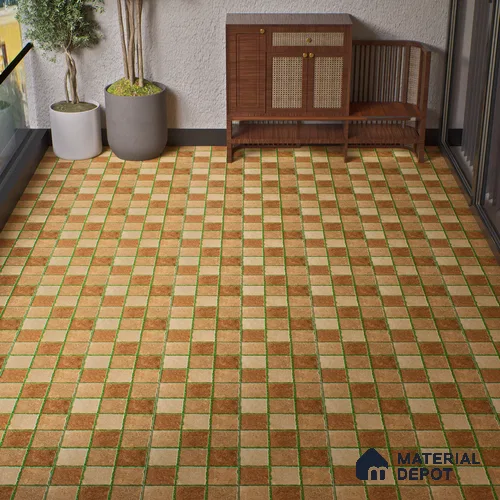Parking Floor Tile TL 00874 Brown & Green | 16 x 16 inch | Anti Skid Matte Finish Heavy Duty Vitrified Tile - 12 mm | Suitable For Outdoor, Terrace, Balcony | Pattern Alignment May Vary | 2-3 mm Spacer is Mandatory