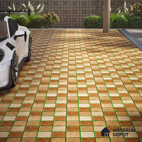 Parking Floor Tile TL 00874 Brown & Green | 16 x 16 inch | Anti Skid Matte Finish Heavy Duty Vitrified Tile - 12 mm | Suitable For Outdoor, Terrace, Balcony | Pattern Alignment May Vary | 2-3 mm Spacer is Mandatory