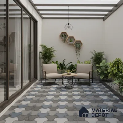 Parking Floor Tile TL 00876 B Smoky Grey | 16 x 16 inch | Anti Skid Matte Finish Heavy Duty Vitrified Tile - 12 mm | Suitable For Outdoor, Terrace, Balcony | Pattern Alignment May Vary | 2-3 mm Spacer is Mandatory