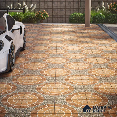 Parking Floor Tile TL 00877 B Earth Brown | 16 x 16 inch | Anti Skid Matte Finish Heavy Duty Vitrified Tile - 12 mm | Suitable For Outdoor, Terrace, Balcony | Pattern Alignment May Vary | 2-3 mm Spacer is Mandatory