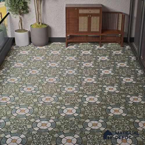 Parking Floor Tile TL 00877 A White & Grey | 16 x 16 inch | Anti Skid Matte Finish Heavy Duty Vitrified Tile - 12 mm | Suitable For Outdoor, Terrace, Balcony | Pattern Alignment May Vary | 2-3 mm Spacer is Mandatory