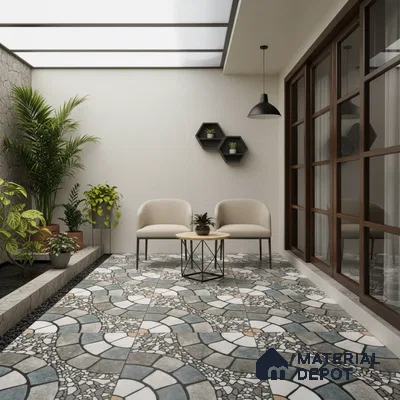 Parking Floor Tile TL 00877 A White & Grey | 16 x 16 inch | Anti Skid Matte Finish Heavy Duty Vitrified Tile - 12 mm | Suitable For Outdoor, Terrace, Balcony | Pattern Alignment May Vary | 2-3 mm Spacer is Mandatory
