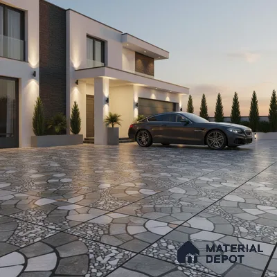 Parking Floor Tile TL 00877 A White & Grey | 16 x 16 inch | Anti Skid Matte Finish Heavy Duty Vitrified Tile - 12 mm | Suitable For Outdoor, Terrace, Balcony | Pattern Alignment May Vary | 2-3 mm Spacer is Mandatory