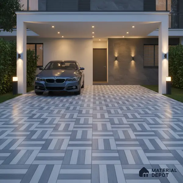 Parking Floor Tile TL 00879 B Foggy Grey | 16 x 16 inch | Anti Skid Matte Finish Heavy Duty Vitrified Tile - 12 mm | Suitable For High Traffic Areas, Terrace, Balcony | Pattern Alignment May Vary | 2-3 mm Spacer is Mandatory