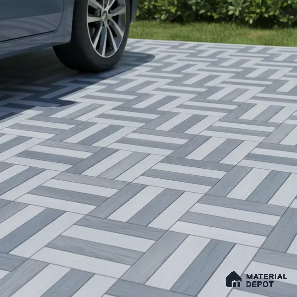 Parking Floor Tile TL 00879 B Foggy Grey | 16 x 16 inch | Anti Skid Matte Finish Heavy Duty Vitrified Tile - 12 mm | Suitable For High Traffic Areas, Terrace, Balcony | Pattern Alignment May Vary | 2-3 mm Spacer is Mandatory
