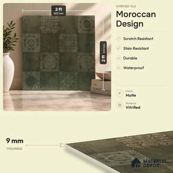 Moroccan Wall & Floor Tile TL 00889 B Fantasy Moka Highlighter 2 ft x 2 ft Carving Matte Finish Tile | Suitable For Balcony, Kitchen & Dining Area