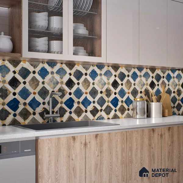 Moroccan Wall & Floor Tile TL 00901 Bogota 2 ft x 2 ft Matte Finish Moroccan Vitrified Tile - 9 mm | Please Expect a Slight Variation of Pattern | Suitable For Foyer, Balcony | Random Designs