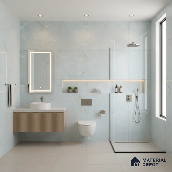 Marble Floor & Wall Tile TL 00908 Sky Onyx 4 ft x 2 ft Random Face Glossy Finish Vitrified Tile - 9 mm | Suitable For living Room, Bedroom, Bathroom | Random Designs