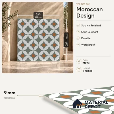 Moroccan Wall & Floor Tile TL 00909 Drift 2 ft x 2 ft Matte Finish Vitrified Tile - 9 mm | Please Expect a Slight Variation of Pattern | Suitable For Kitchen, Foyer, Dining Area | Random Designs