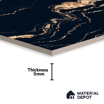 Marble Portoro Wall & Floor Tile TL 00920 Jet Black 4 ft x 2 ft Matte Finish Vitrified Tile - 9 mm | Suitable For Living Room, Bedroom, Kitchen