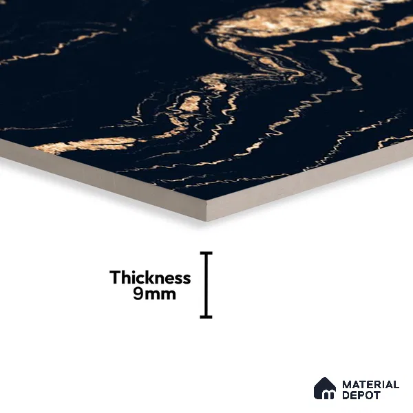 Marble Portoro Wall & Floor Tile TL 00920 Jet Black 4 ft x 2 ft Matte Finish Vitrified Tile - 9 mm | Suitable For Living Room, Bedroom, Kitchen