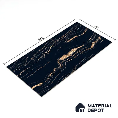 Marble Portoro Wall & Floor Tile TL 00920 Jet Black 4 ft x 2 ft Matte Finish Vitrified Tile - 9 mm | Suitable For Living Room, Bedroom, Kitchen