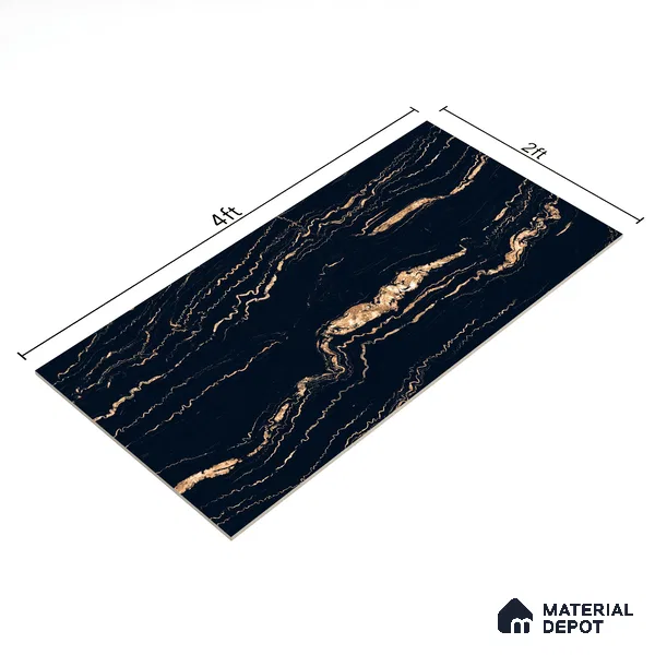 Marble Portoro Wall & Floor Tile TL 00920 Jet Black 4 ft x 2 ft Matte Finish Vitrified Tile - 9 mm | Suitable For Living Room, Bedroom, Kitchen