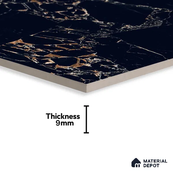 Marble Portoro Wall & Floor Tile TL 00923 Jet Black 4 ft x 2 ft Matte Finish Vitrified Tile - 9 mm | Suitable For Living Room, Bedroom, Kitchen