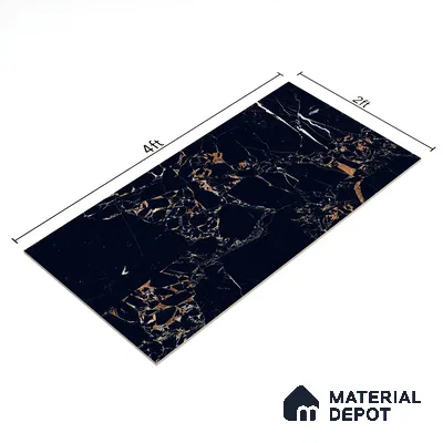 Marble Portoro Wall & Floor Tile TL 00923 Jet Black 4 ft x 2 ft Matte Finish Vitrified Tile - 9 mm | Suitable For Living Room, Bedroom, Kitchen
