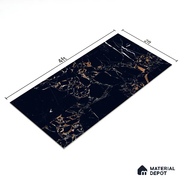 Marble Portoro Wall & Floor Tile TL 00923 Jet Black 4 ft x 2 ft Matte Finish Vitrified Tile - 9 mm | Suitable For Living Room, Bedroom, Kitchen