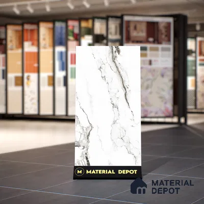 Marble Calacatta Wall & Floor Tile TL 00925 Off-White 4 ft x 2 ft Matte Finish Vitrified Tile - 9 mm | Suitable For Living Room, Bedroom, Kitchen