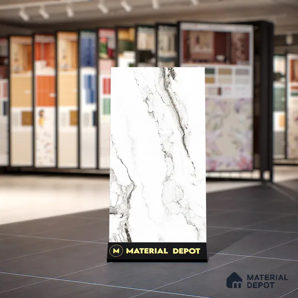 Marble Calacatta Wall & Floor Tile TL 00925 Off-White 4 ft x 2 ft Matte Finish Vitrified Tile - 9 mm | Suitable For Living Room, Bedroom, Kitchen